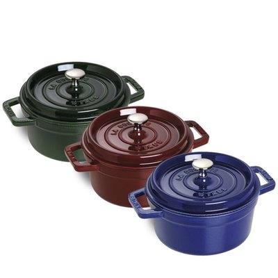 Staub 羅勒綠 深藍色 深紅色 鑄鐵鍋 圓鍋 湯鍋 ～20公分