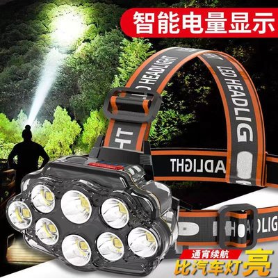 八核頭燈強光野營可充電式夜釣魚燈遠射超亮頭戴式家用礦燈手電筒