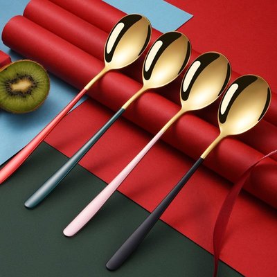 勺子加厚不銹鋼家用長柄吃飯西瓜湯叉子學生餐具創意兒~低價