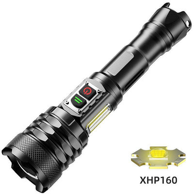 跨境新款XHP160雙開關 Type-C充電變焦 COB側燈 21700強光手電筒