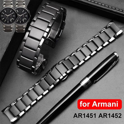亞曼尼 22 毫米 24 毫米陶瓷錶帶 Armani AR1451 AR1452 黑色錶帶女士男士手鍊替換腕帶帶折