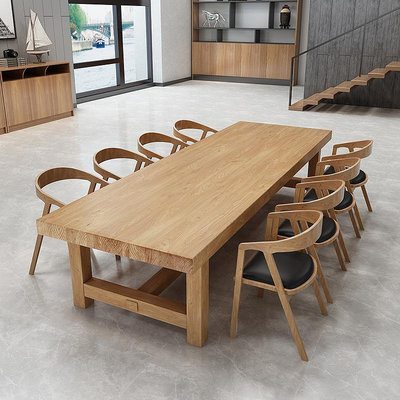 loft長方條形實木公司會議桌原木辦公桌大板茶桌椅組合餐桌大書桌