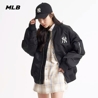 MLB洋基隊棒球服 情侶款飛行員夾克NY大標洋基隊立領棒球服外套拉鏈休閒寬鬆字母 上衣 風衣 326172