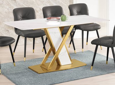 【生活家傢俱】CM-566-2：奢華風5.3尺岩板餐桌【台中家具】岩板桌 金色餐桌 桌子 白鐵 耐熱岩板+不鏽鋼