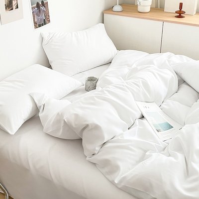 促銷打折  床件組水洗棉床單四件套夏季白色被套被罩床笠賓館民宿酒店床上用品三4