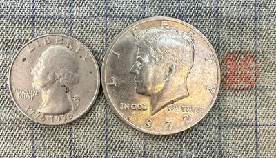 【隱逸空間】美國   1972年  50分 甘迺迪   獨立200週年紀念幣 25分  共2枚