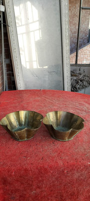 【二手】老銅器，幾十年前做蛋糕用的銅碗兩個，大號銅蛋糕杯，可以用來蒸 銅器 擺件 舊貨 【大掌櫃】-2702