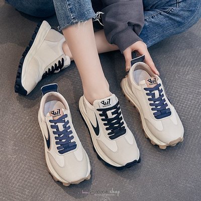 EmmaShop艾購物-韓國同步上新-東大門潮真皮拼配色鞋帶阿甘鞋/休閒鞋