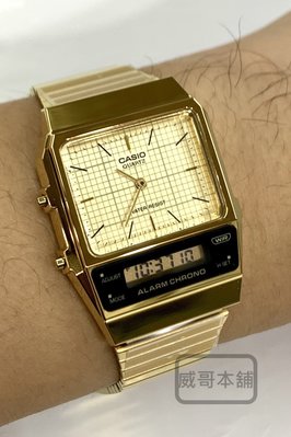 【威哥本舖】Casio原廠貨 AQ-800EG-9A 復古系列 金色經典雙顯錶 A800EG