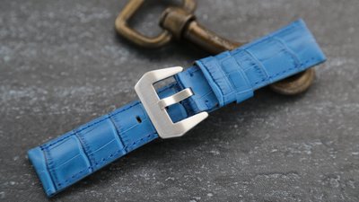 24mm收22mm加厚版沛納海的新衣海軍藍色,高質感可替代panerai原廠錶帶之鱷魚皮紋真牛皮錶帶