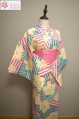 【熱賣精選】和服夏季浴衣 傳統款和服YUKATA棉麻日本少女女士旅拍 糖果色幾何櫻花
