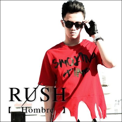RUSH Hombre (曼谷空運 現貨) 設計師款雙色下擺不規則破壞流蘇寬版上衣-紅 (男女皆可) (原價850)