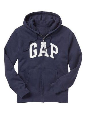 【Gap】男裝大人連帽外套Logo棉質刷毛長袖連帽外套夾克深藍色