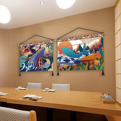 日式浮世繪掛畫料理店墻壁裝飾橫版無框畫日本和風花紋掛布畫壁畫~特價