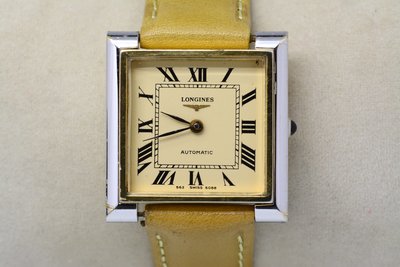 《寶萊精品》Longines 浪琴銀金黃方型自動女子錶