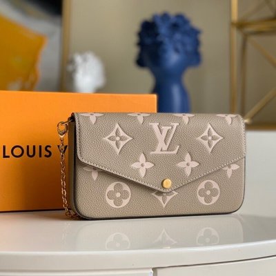 【COCO 精品專賣】LV 限量 斑鳩灰 牛皮 壓紋 信封式 三合一 金鍊 手拿包 斜背包 M69977 現貨