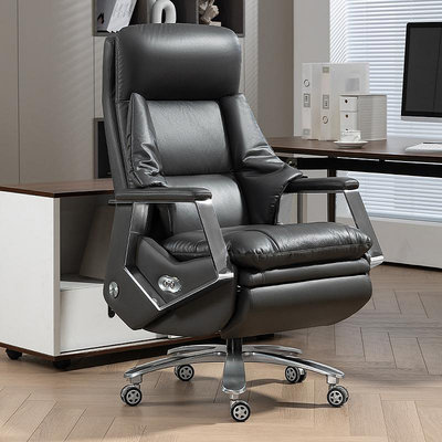 電動老板椅可躺午休辦公室椅子久坐家用電腦椅真皮舒適辦公椅-兔兔兔兔