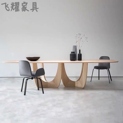 北歐實木餐桌長方形時尚創意白蠟木會議桌長桌設計師松木桌洽談桌 西洋紅促銷