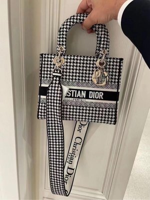 【二手】Dior迪奧女包21ss新款千鳥格中號lady dior戴妃包手拎包斜挎包