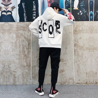 FINDSENSE 2019 春季 新款 韓國 街頭 嘻哈 套裝 字母 印花 時尚 寬鬆 個性連帽 衛衣 長袖 潮男上衣