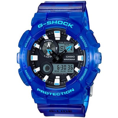 【台南時代鐘錶 CASIO】卡西歐 G-SHOCK 果凍色系 強悍機能 雙顯運動錶 GAX-100MSA-2A 透明藍