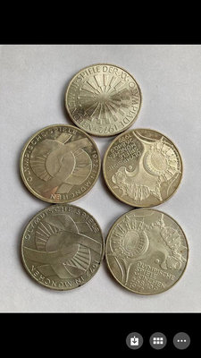 5枚德國1972年10馬克銀幣 15.5克 62.5%銀 7