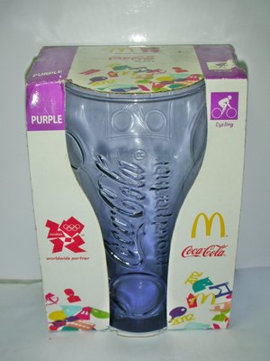 aaL皮.(企業寶寶玩偶娃娃)全新附盒2012年倫敦奧運可口可樂(Coca Cola)淡紫色曲線杯(喝采杯)-自行車!-