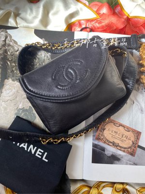 Chanel vintage 古董羊皮黑金腰包/可可愛愛/小資價格