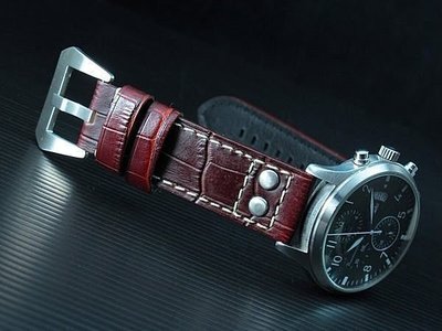 艾曼達精品~24mm直身Hamilton seiko 的新衣軍錶飛行風格鉚釘 咖啡色鱷魚皮紋