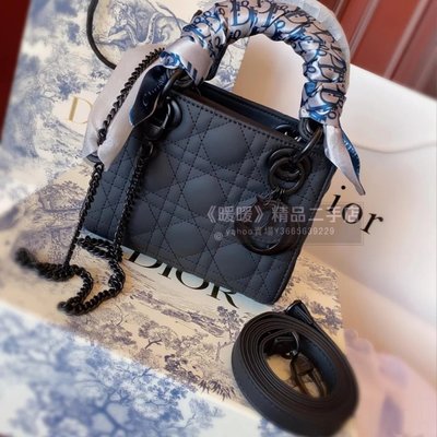 《暖暖》精品二手Dior 迪奧 LADY DIOR系列 黑色色 MINI磨砂扣三格戴妃包 鏈條包
