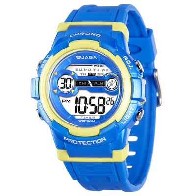 地球儀鐘錶 JAGA冷光電子錶 超人氣 上班族 學生錶 兒童錶 運動錶 按鍵音可關 附保固卡【↘420】M1126藍