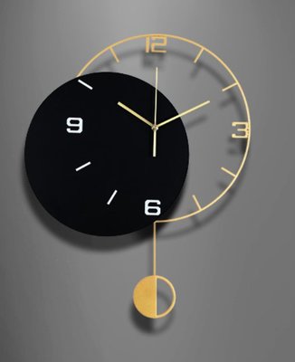 歐美進口 金屬造型鐘擺時鐘 黑金色掛鐘擺鐘 牆上靜音時鐘簡約時尚歐風搖擺掛鐘牆鐘餐廳居家時鐘牆面裝飾鐘