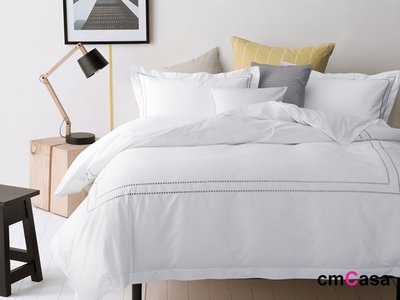 = cmCasa = [4512]美式簡約風格設計 GrayDot灰色點點全棉床品四件組 床包/床罩純白新發行