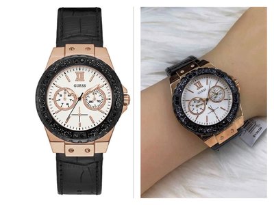 GUESS Limelight白色錶面盤 黑色皮革錶帶 石英 女士手錶 W0775L9
