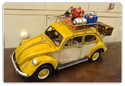 金屬黃色福斯露營車金龜車行李箱 復古手工鐵皮模型schuco舒克老爺車Volkswagen車頂架行李架老件【歐舍家飾】】