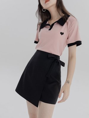 EGGKA愛心Polo領t恤女短袖2023年夏季新款設計感小眾短款上衣~清倉