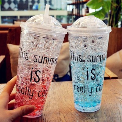 夏日碎冰杯奶茶水杯冰酷杯隨手杯女學生韓版制冷雙層塑料吸管杯子小喇叭精品 促銷 正品