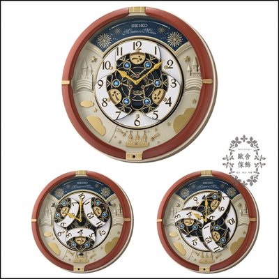 日本精工SEIKO 378 咖啡色框圓形城堡音樂鐘 造型變化時鐘整點報時掛鐘靜音機心施華洛世奇水晶面板壁鐘【歐舍家飾】