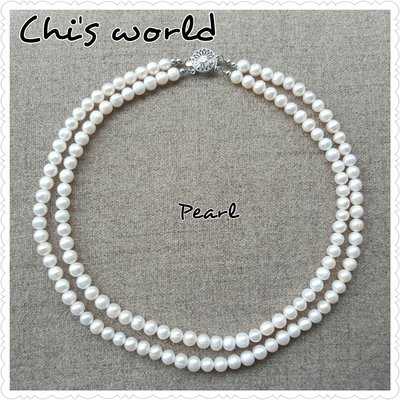 Chi's world~天然淡水養殖珍珠項鍊 手工製雙串高貴氣質 母親節禮物生日喜宴 珠寶裝飾配件 加贈耳環