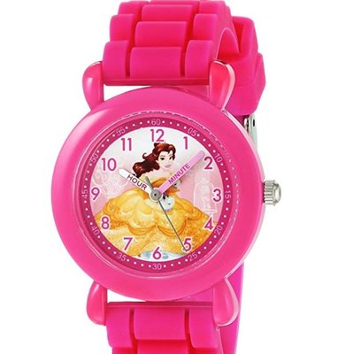 預購 美國 Disney Belle 貝兒公主熱賣款 石英機芯 兒童手錶 石英錶 指針學習錶 粉紅橡膠錶帶 生日禮