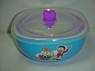 aaS1皮1商.(企業寶寶公仔娃娃)全新2014年日本製Doraemon哆啦A夢-大雄造型藍色系陶瓷碗!--附塑膠蓋!