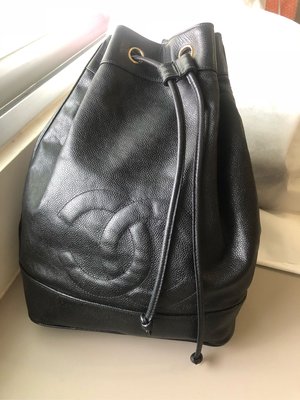 Chanel vintage 香奈兒 黑色 復古後背包 斜背包 水桶包