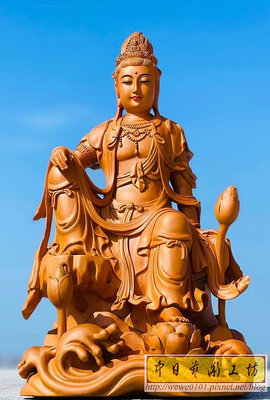 觀自在菩薩佛像雕刻 自在菩薩雕刻神像 高度1尺3 自在觀音木雕像  中日宗教藝術 N055
