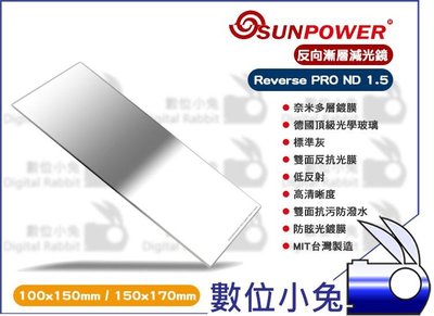 數位小兔【Sunpower 150x170mm Reverse GND1.5 反向漸層減光鏡】反向 方型