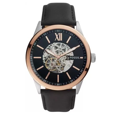 【美麗小舖】FOSSIL 48mm BQ2383 黑色真皮錶帶 鏤空機械錶 手錶 腕錶 附原廠鐵盒 全新正品現貨在台