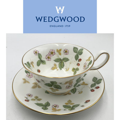 【皮老闆二店】 二手真品 WEDG WOOD  野莓草莓系列  咖啡杯組 英式下午茶杯組 英國瓷器 紅142