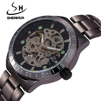 現貨男士手錶腕錶shenhua 歐美風范男士時尚休閑鏤空機械 古銅自動機械手錶
