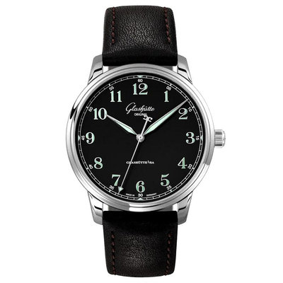 GLASHUTTE ORIGINAL 格拉蘇蒂 議員卓越腕錶 40mm 黑色面盤 鱷魚皮錶帶 機械錶 1-36-01-03-02-65