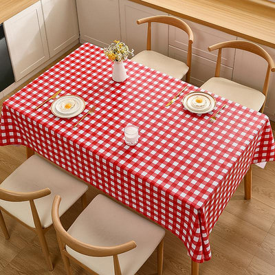 新年紅色pvc格子桌布免洗防油防水長方形小清新餐桌布茶幾桌墊