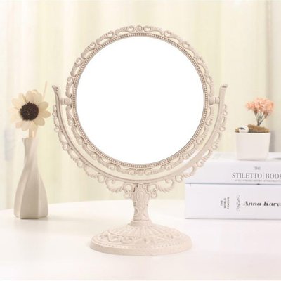 智慧購物王》歐式麥稈化妝鏡旋轉放大雙面桌鏡-橢圓/心形/圓形三款可選